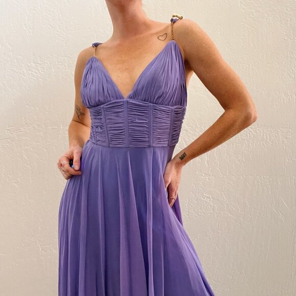 Vintage 90s/Y2K Periwinkle Purple Blue Silk Fairy Goddess Maxi Dress - Picture 1 of 9